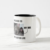Ik werk hard zodat mijn hond een beter leven kan h tweekleurige koffiemok (Voorkant rechts)