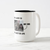 Ik werk hard zodat mijn hond een beter leven kan h tweekleurige koffiemok (Voorkant rechts)