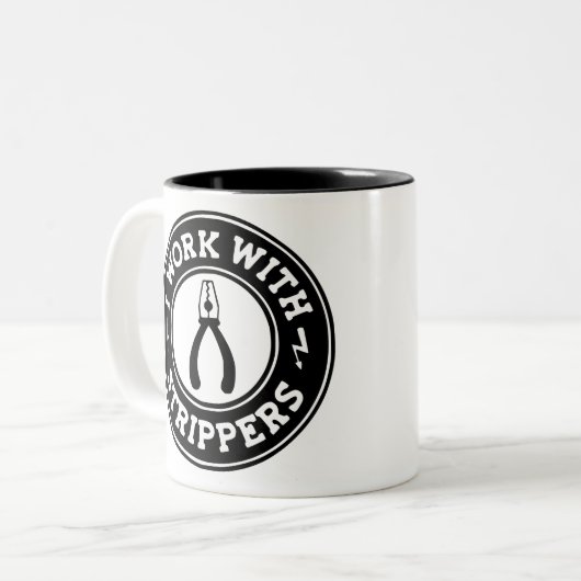 Ik werk met strippers #USAPatriotGraphics © Tweekleurige Koffiemok (Voorkant links)