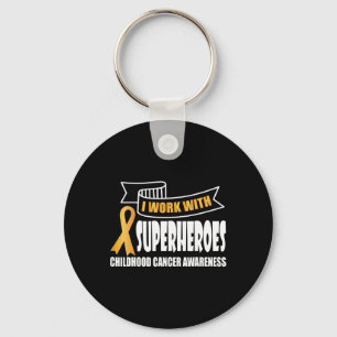 Ik werk met superhelden Childhood Cancer Ribbon Aw Sleutelhanger
