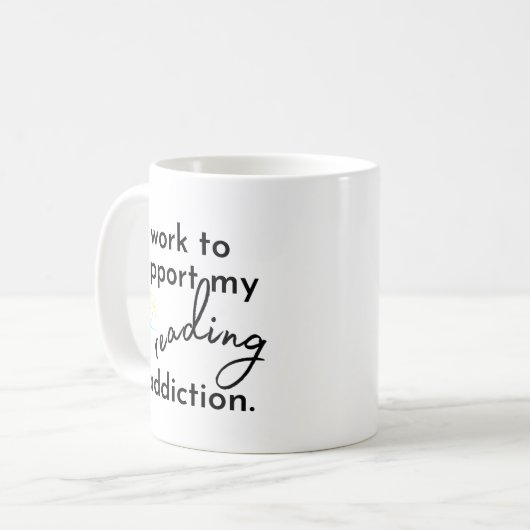 Ik werk om mijn Mok voor leesadvies te ondersteune (Voorkant links)