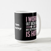 Ik werk omdat mijn vriend niet grappig is koffiemok (Voorkant rechts)