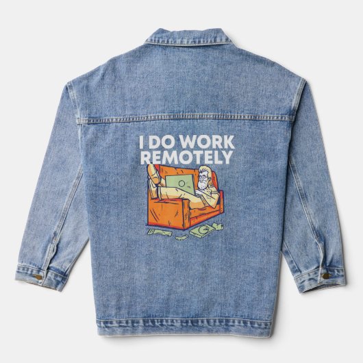 Ik werk op afstand van thuismedewerker met Sta Denim Jacket (Achterkant)