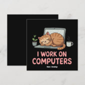 Ik werk op computers Funny Cats Computers Hallowee Kaart (Voorkant / Achterkant)