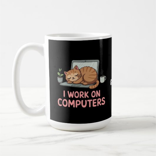Ik werk op computers Funny Cats Computers Hallowee Koffiemok (Links)