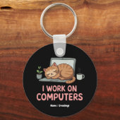 Ik werk op computers Funny Cats Computers Hallowee Sleutelhanger (Voorkant)