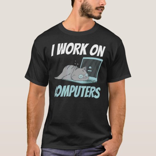 Ik werk op de Smart Tech Kitty Cat Feline Hu van C T-shirt (Voorkant)