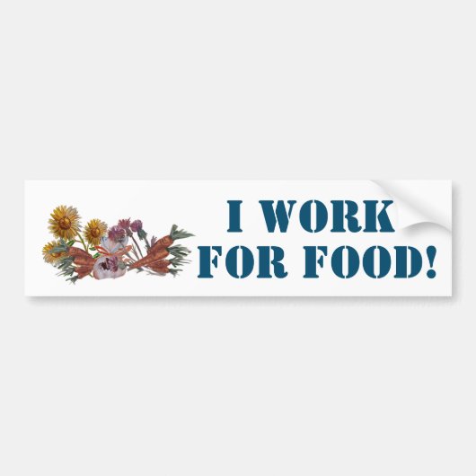 IK WERK VOOR ETEN, Schrift Bumpersticker (Voorkant)