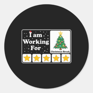 Ik werk voor kerstvakantie 5 sterren kerstboom ronde sticker