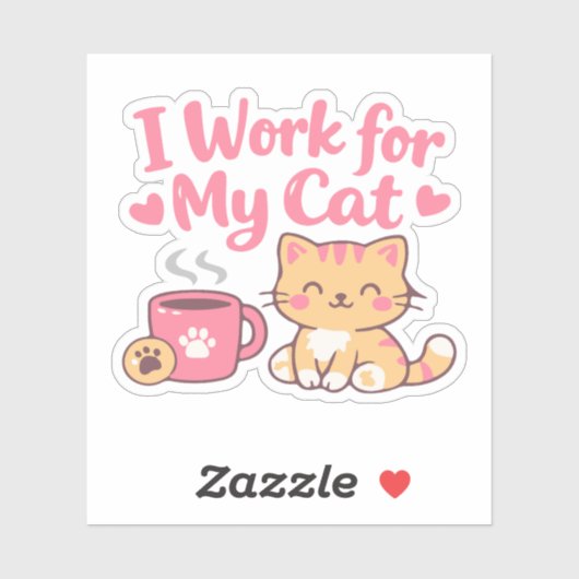 Ik Werk Voor Mijn Kat – Cute Kawaii Kat Ontwerp Sticker (Vel)