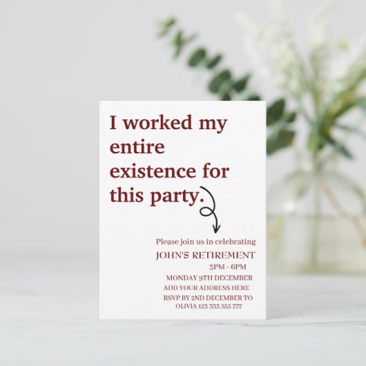 Ik werkte mijn hele bestaan voor dit pensioen briefkaart (Staand voorkant)