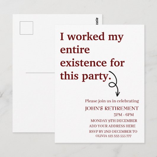 Ik werkte mijn hele bestaan voor dit pensioen briefkaart (Voorkant / Achterkant)