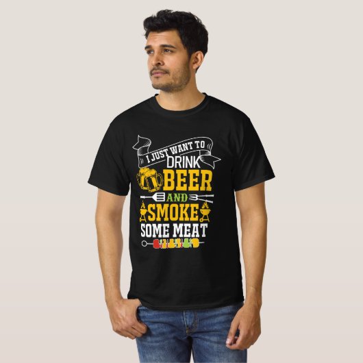 IK WIL ALLEEN BEER DRINKEN EN VLEES ROOKTEN T-SHIRT (Voorkant volledig)