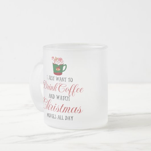 Ik wil alleen koffie drinken en kerstmis kijken. matglas koffiemok (Voorkant links)