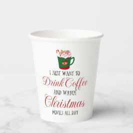 Ik wil alleen koffie drinken en kerstmis kijken. papieren bekers