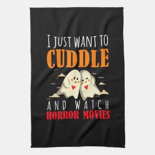 Ik wil alleen maar afschuiven en horrorfilms bekij theedoek