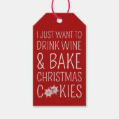 Ik wil alleen maar Drinken met wijn en kerstkoekje Cadeaulabel (Voorkant)