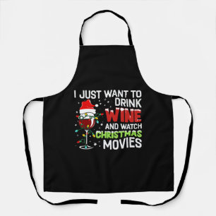 Ik wil alleen maar wijn Drinken en kerstmis kijken Schort