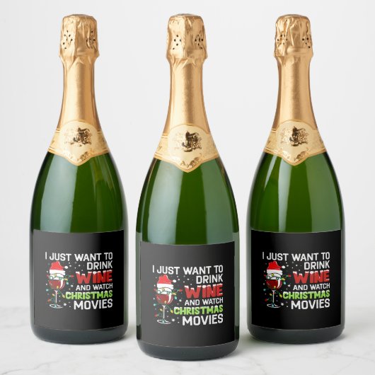 Ik wil alleen maar wijn Drinken en kerstmis kijken Sparkling Wijnetiket (Flessen)