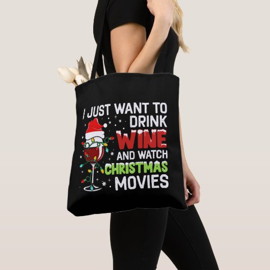 Ik wil alleen maar wijn Drinken en kerstmis kijken Tote Bag (Dichtbij)