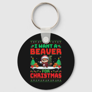 Ik wil bever voor kerst Schattigee bever kerstmuts Sleutelhanger