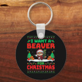 Ik wil bever voor kerst Schattigee bever kerstmuts Sleutelhanger (Voorkant)
