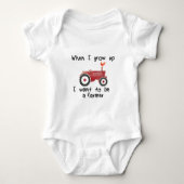 Ik wil boer worden, rode tractor & rooster romper (Voorkant)
