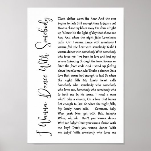 Ik wil dansen met iemand White Script Song Poster (Voorkant)