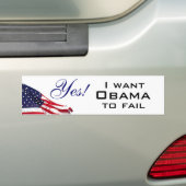 Ik wil dat Obama faalt Bumpersticker (Op auto)