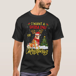 Ik wil dat Shiba Inu Dog kerstlampjes de Kerstman T-shirt