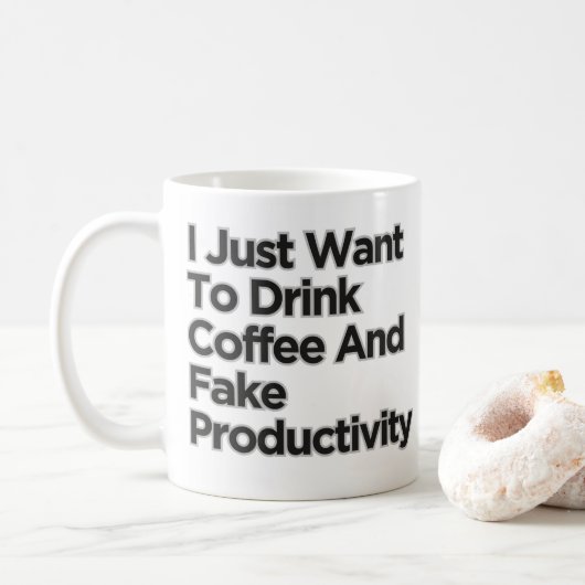 Ik wil de koffieproductiviteit Drinken Koffiemok (Met donut)
