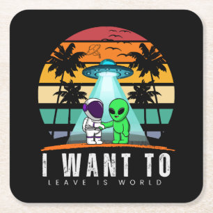 Ik wil deze wereld verlaten Alien Vintage Zonsonde Kartonnen Onderzetters