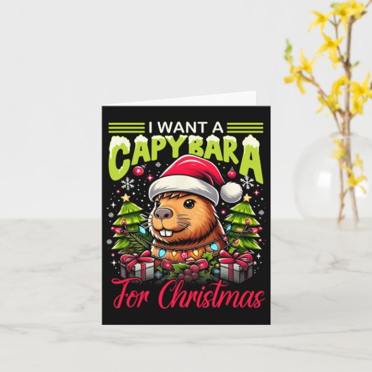 Ik wil een capibara voor Kerstmis pyjama familie w Kaart (Gele Bloem)