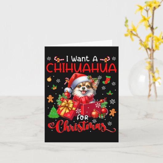 Ik wil een chihuahua voor kerst eigenaar Santa Dog Kaart (Gele Bloem)