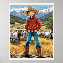 Ik wil een cowboy jonge jongen grafische kunst zij