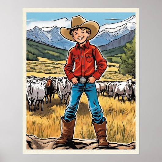 Ik wil een cowboy jonge jongen grafische kunst zij poster (Voorkant)
