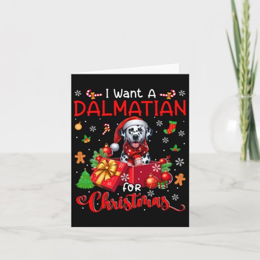 Ik wil een Dalmatiër voor kerst eigenaar Santa Dog Kaart (Voorkant)
