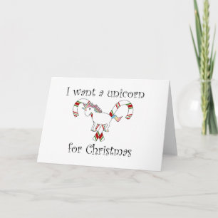 Ik wil een eenhoorn voor kerstsnoepjes feestdagen kaart