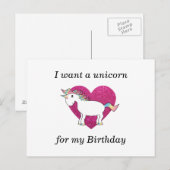 Ik wil een eenhoorn voor mijn verjaardag briefkaart (Voorkant / Achterkant)