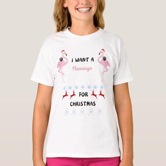 Ik wil een flamingo voor kerst t-shirt (Voorkant)