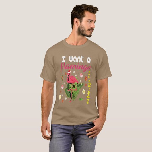 Ik wil een flamingo voor Kerstmis lichtbak T-shirt (Voorkant volledig)