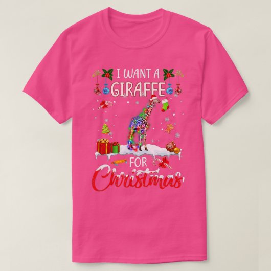 Ik wil een Giraffe voor kerstfeestdagen, kerstlamp T-shirt (Design voorkant)