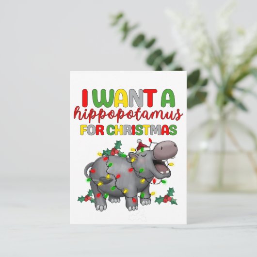 Ik wil een hippopotamus voor de kersttefsmunterij. briefkaart (Staand voorkant)