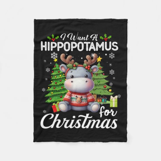 Ik wil een hippopotamus voor kerstcadeaus Xma Fleece Deken (Voorkant)