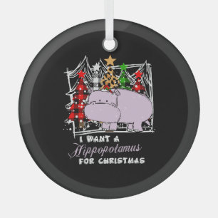 Ik wil een hippopotamus voor kerstcadeautjes. glas ornament
