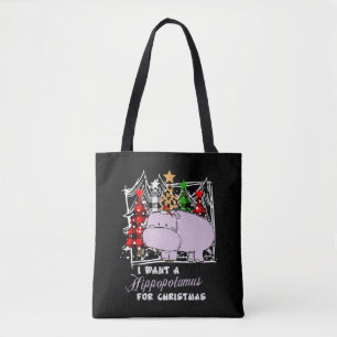 Ik wil een hippopotamus voor kerstcadeautjes. tote bag