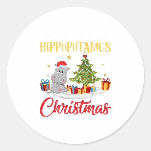 Ik wil een hippopotamus voor kerstdagen ronde sticker (Voorkant)