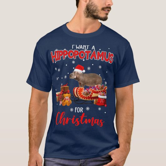 Ik wil een hippopotamus voor kersthippo-overloop t-shirt (Voorkant)