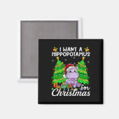 Ik wil een hippopotamus voor kerstlampjes Santa H Magneet (Voorkant / Achterkant)