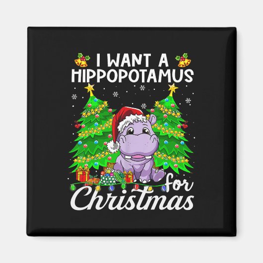 Ik wil een hippopotamus voor kerstlampjes Santa H Magneet (Voorkant)